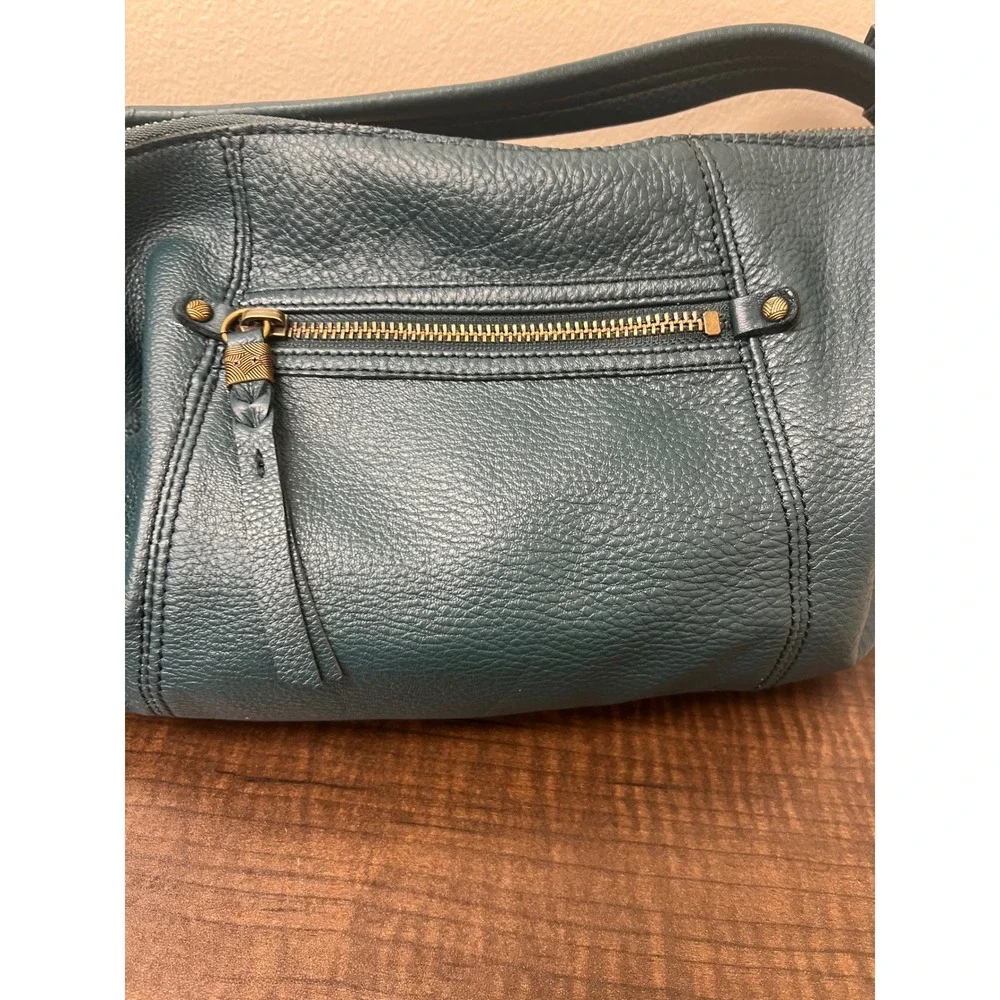 The Sak Sequoia Leather Shoulder Bag Teal Blue Green Hobo Purse Brass Hardware
